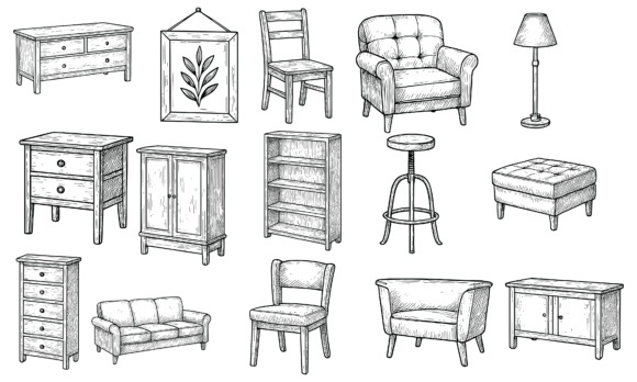 Download Hand Drawn Vintage Furniture Set - Hand Collection