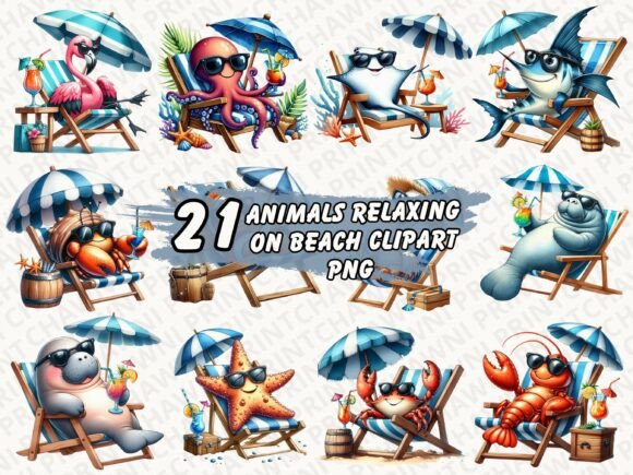 Download Animals Relaxing on Beach Clipart PNG - Relaxing Collection
