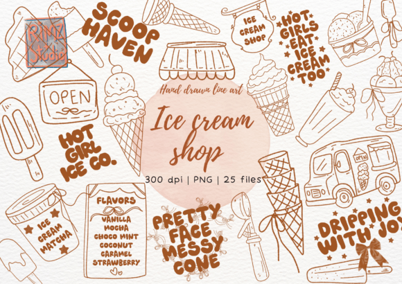 Download Ice Cream Shop Doodle Hand Drawn Png Set - Hand Collection