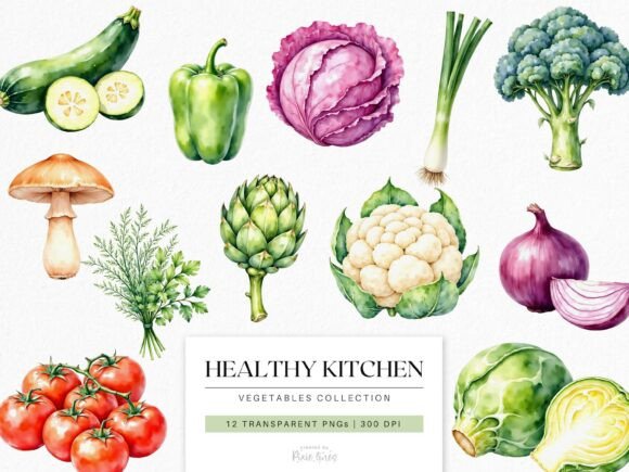 Download Watercolor Vegetables Healthy Kitchen - Healthy Collection