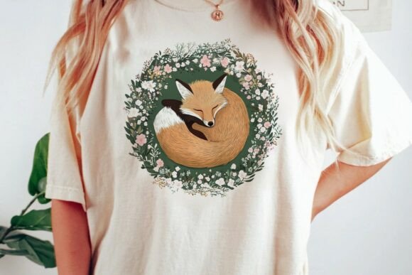 Download Sleeping Fox Wreath Floral Design Png - Sign Collection