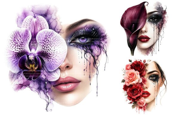 Download Watercolor Floral Woman Face Designs PNG - Sign Collection