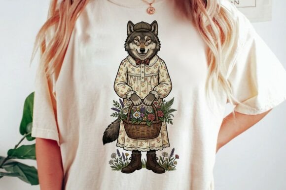 Download Vintage Wolf Woman Floral Design - Sign Collection